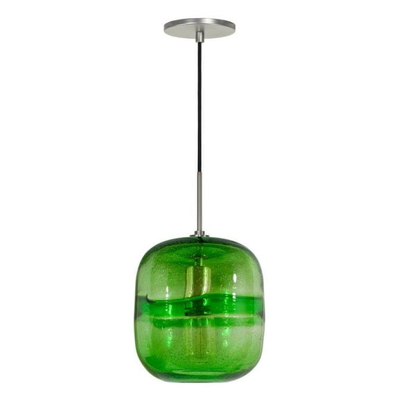 PD407-GN/BN Jesco Lighting One Light Line Voltage Pendant with Canopy-Brushed Nickel Finish-Green Glass Color