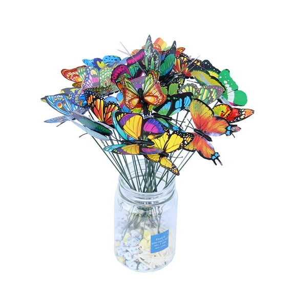 Realhomelove Butterfly Stakes, 50pcs 10*1.6inch Garden Butterfly Ornaments, Waterproof Butterfly Decorations for Indoor/Outdoor Yard, Patio Plant Pot, Flower Bed, Home Decoration