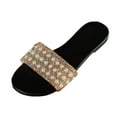 thumbnail image 2 of Pearl Flip Flops New Summer Oversized Flat Bottomed Round Toe Sandals Summer Sandals for Women Black 43, 2 of 5