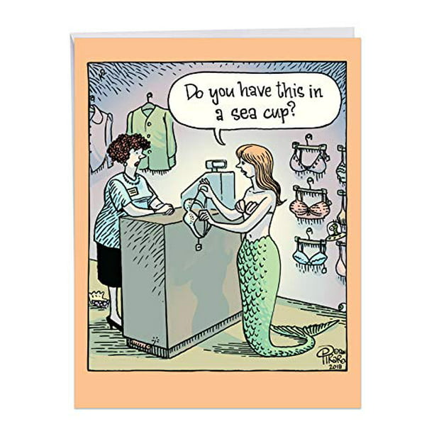 NobleWorks - Mermaid Bra - Funny Women's Cartoon Happy Birthday Greeting  Card with Envelope (Large  x 11 Inch) J6951BDG 