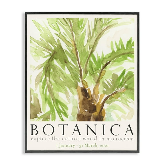 Stupell Industries Botanica Poster Palm Tree Plants & Flowers Painting Black Framed Art Print Wall Art, 11 x 14