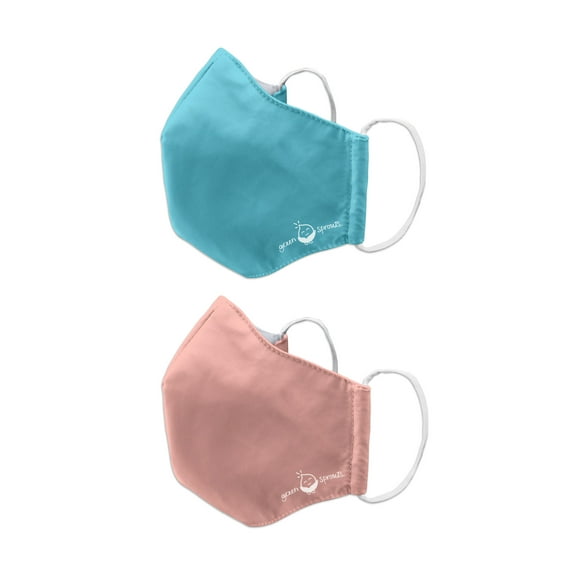 i play. by green sprouts 2 Pack Reusable Face Mask and Storage Bag with Carbon Filter and Water-Resistant Adult Large Aqua Coral