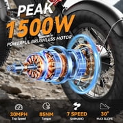 Electric Bike for Adults, PEAK 1500W, 20 Fat Tire, 48V 23Ah 30MPH Off-Road Ebike, Full Suspension E-Mountain Bike UL2849