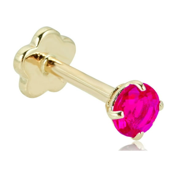 AVORA 14K Yellow Gold 3mm (0.1 carat) Round Ruby Cartilage Piercing Flat Back Earring Body Jewelry (18 Gauge)