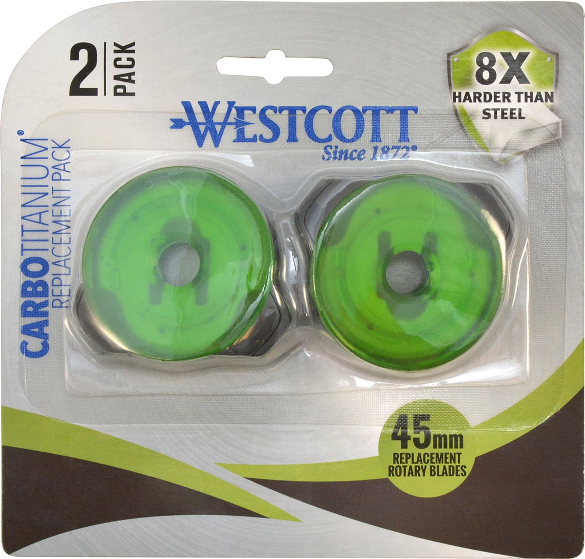 Westcott Carbo Titanium Rotary Replacement Blades, 45mm, for Craft, Green/Black, 2-Pack