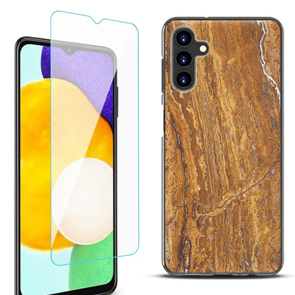 Slim-Fit Protective Fashion Phone Case (Black) for Samsung Galaxy A13 5G, with Tempered Glass Screen Protector, by OneToughShield ® - Marble / Earth