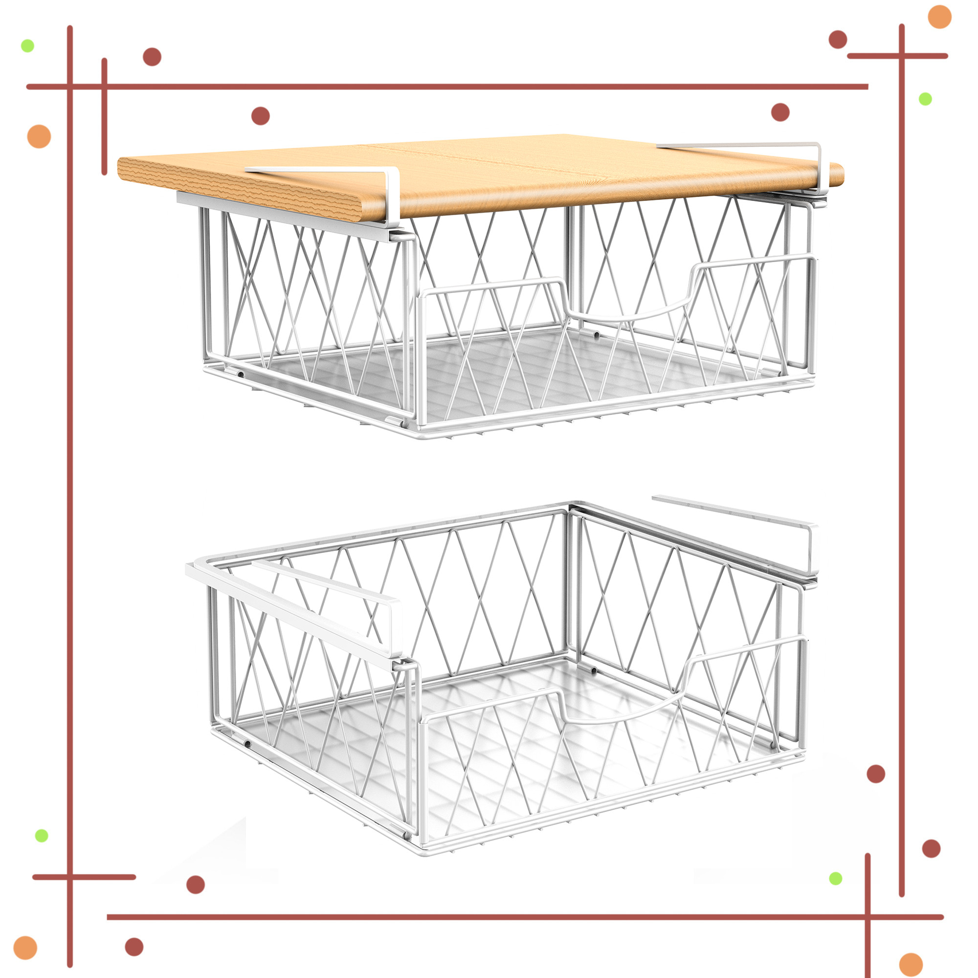 Metal Sliding Under Shelf Basket Hanging Shelf Organizer for