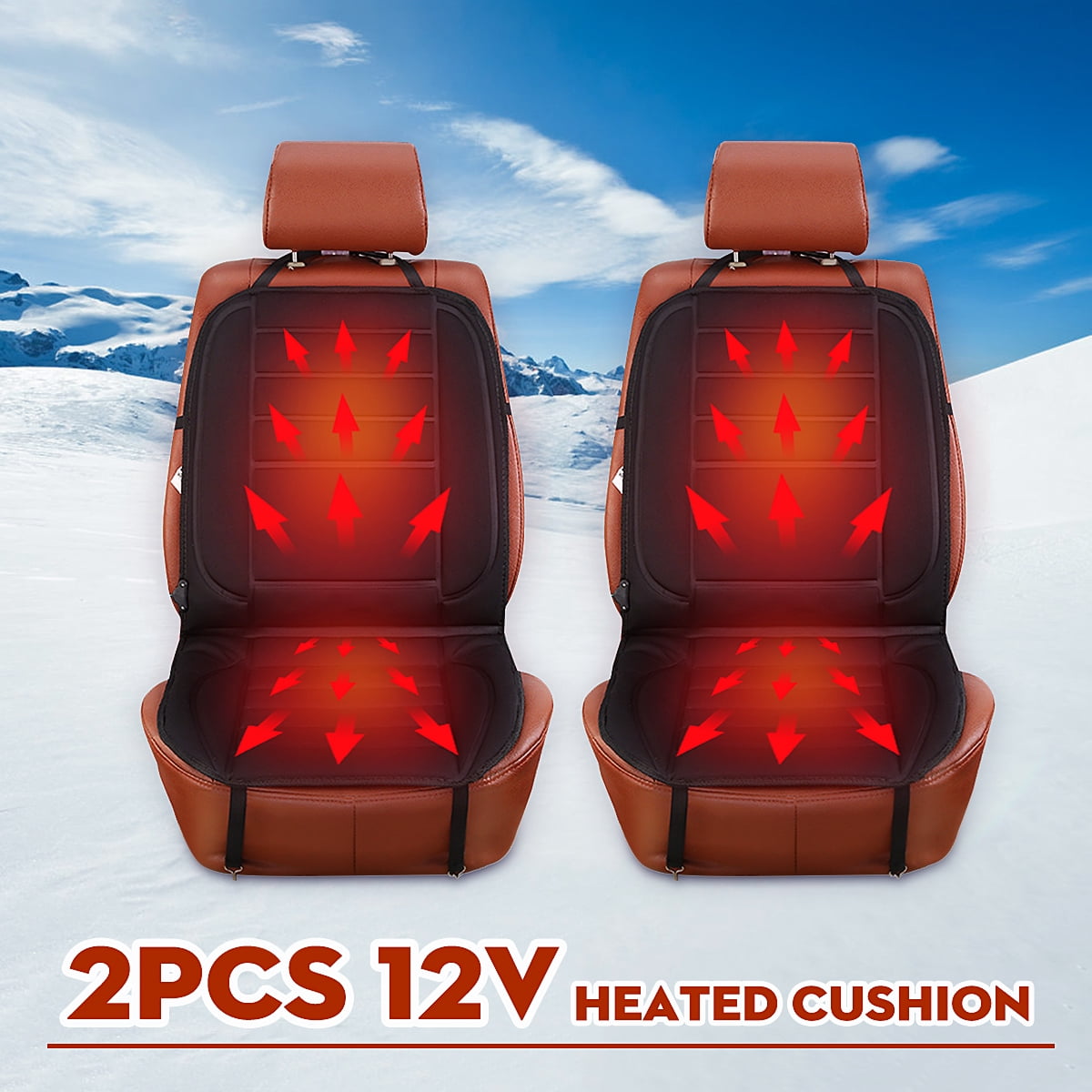 Heated Car Seat Pad Full Size Electric Universal Fit Warming Cushion with 12 Volt Adapter and