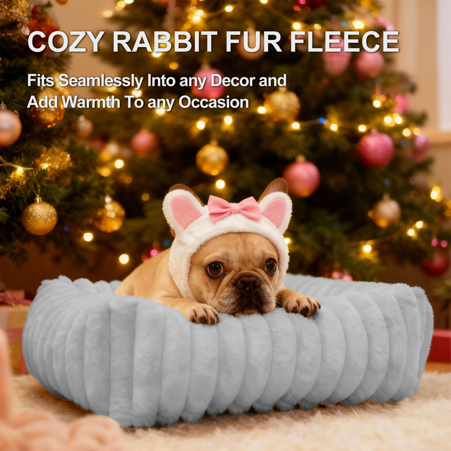 Sanmadrola Cat Bed for Indoor Cats Furry Corduroy Fleece Orthopedic Pet Bed Sofa Removable Washable Cover Non Skid Bottom, Grey