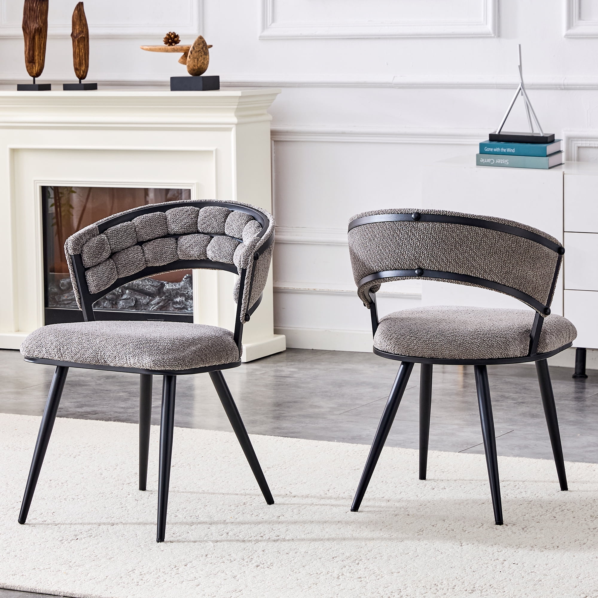 TesNus Gray Velvet Dining Chairs Set of 2, 30.5 Inch Tufted Upholstered Accent Chairs with Black Metal Legs for Dining Room Kitchen Living Room