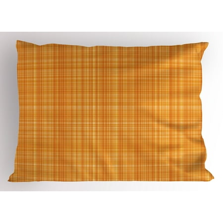 Orange Euro Sham Orange Pillow Sham Striped Fiber Texture Image Abstract Thin Lines Complex Grid in Vintage Design Print, Decorative Standard Size Printed Pillowcase, 26 X 20 Inches, Orange, by Ambesonne ()