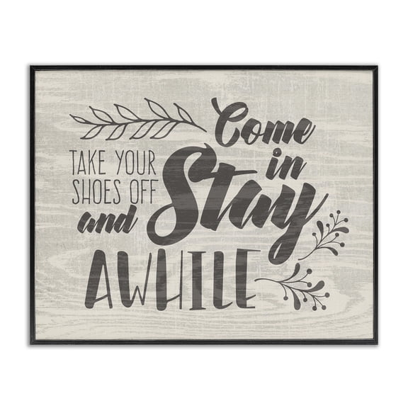 Stupell Industries Cottage Come In Stay Awhile Take Your Shoes Off Black Framed Giclee Art, 14 x 11, by Tammy Apple
