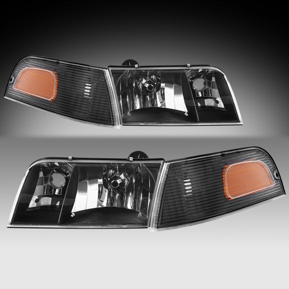 For 1998-2011 Ford Crown Victoria Black Headlights Corner Signal Lamp Set LH RH