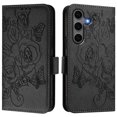 thumbnail image 2 of Designed For Samsung Galaxy A56 5G Flip Phone Case,Embossed Butterfly&Rose Designing,PU Leather Flip Folding Kickstand,Card Slots,With Shoulder Strap&Wrist Strap,Shockproof Wallet Case,Black, 2 of 9