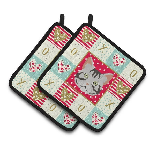 Carolines Treasures CK5082PTHD Shorthair Cat Love Pair of Pot Holders, 7.5HX7.5W, multicolor