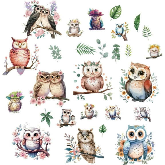 Plastic 8 Sheets 8 styles PVC Waterproof Wall Stickers Self-Adhesive Decals for Window or Stairway Home Decoration Owl 200x145mm 1 sheet/style