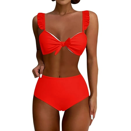 Divhosrg Bathing Suit for Women High Waisted  Bikini Sets for Women Cheeky  Cute Bathing Suits for Women  Women s Swimwear Cupshes  Vermilion Swim Suits for Women 2025 Tankini XL