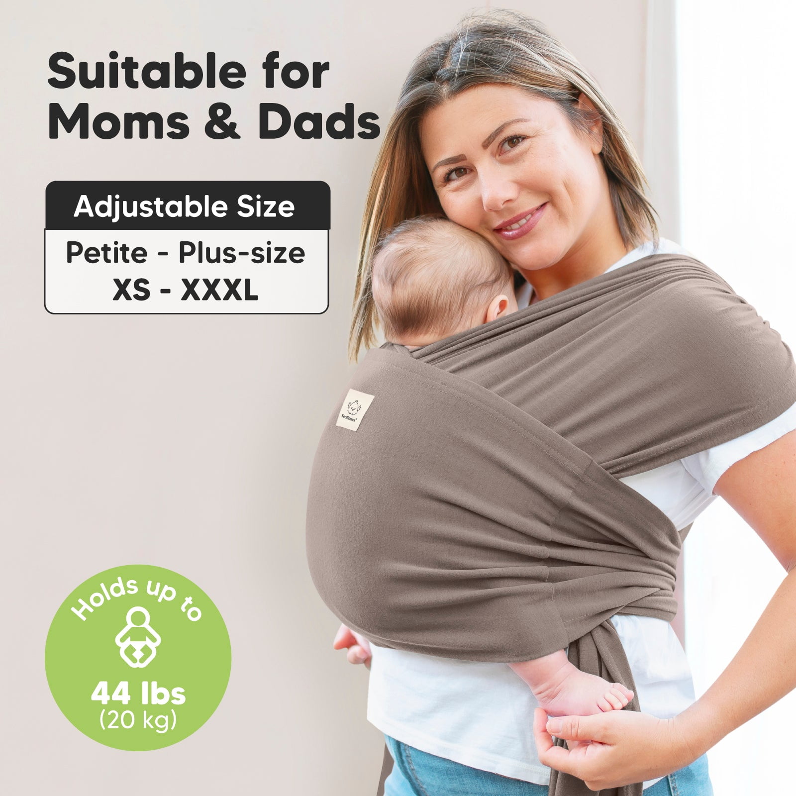 KeaBabies D-Lite Baby Wrap Carrier, Adjustable Baby Carrier, Baby Sling, Newborn, Infant, Toddler 7-44lbs