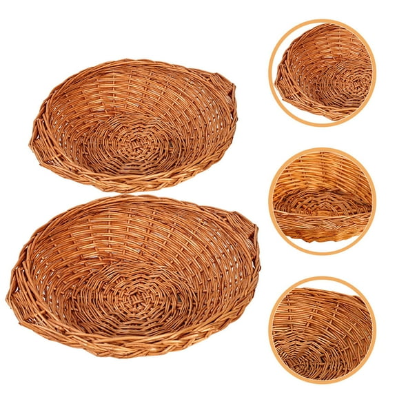 UPOUART 2-Pack Woven Fruit Baskets Light Brown Natural Style Tabletop Storage Baskets for Snacks and Home Organization