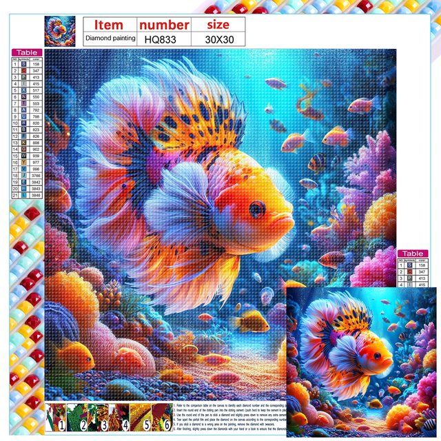 Peinture 5D à faire soi-même, perceuse carrée complète, tache de diamant, poisson Betta, décor artistique, 30x30cm