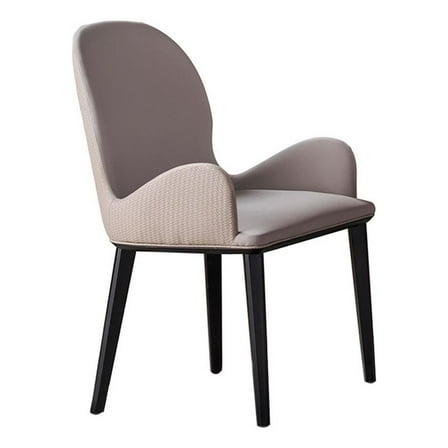 Gry 23 Inch Dining Chair Set of 2- Curved Padded- Beige Faux Leather- Black