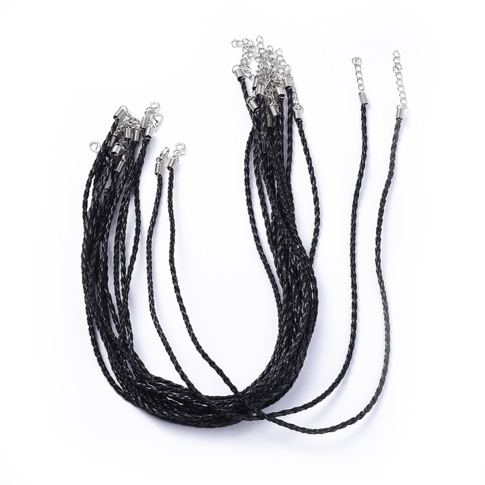 100 pc Imitation Leather Necklace Cord Black Platinum Color 3mm in diameter 17 inchDIY