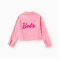 thumbnail image 2 of Barbie Girls Womens Jean Jacket Pink Letter Embroidered Long Sleeves Denim Jacket, 2 of 8