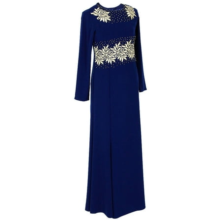 Hijaz Gold Beads and Embroidery with Back Zipper Dark Blue Abaya