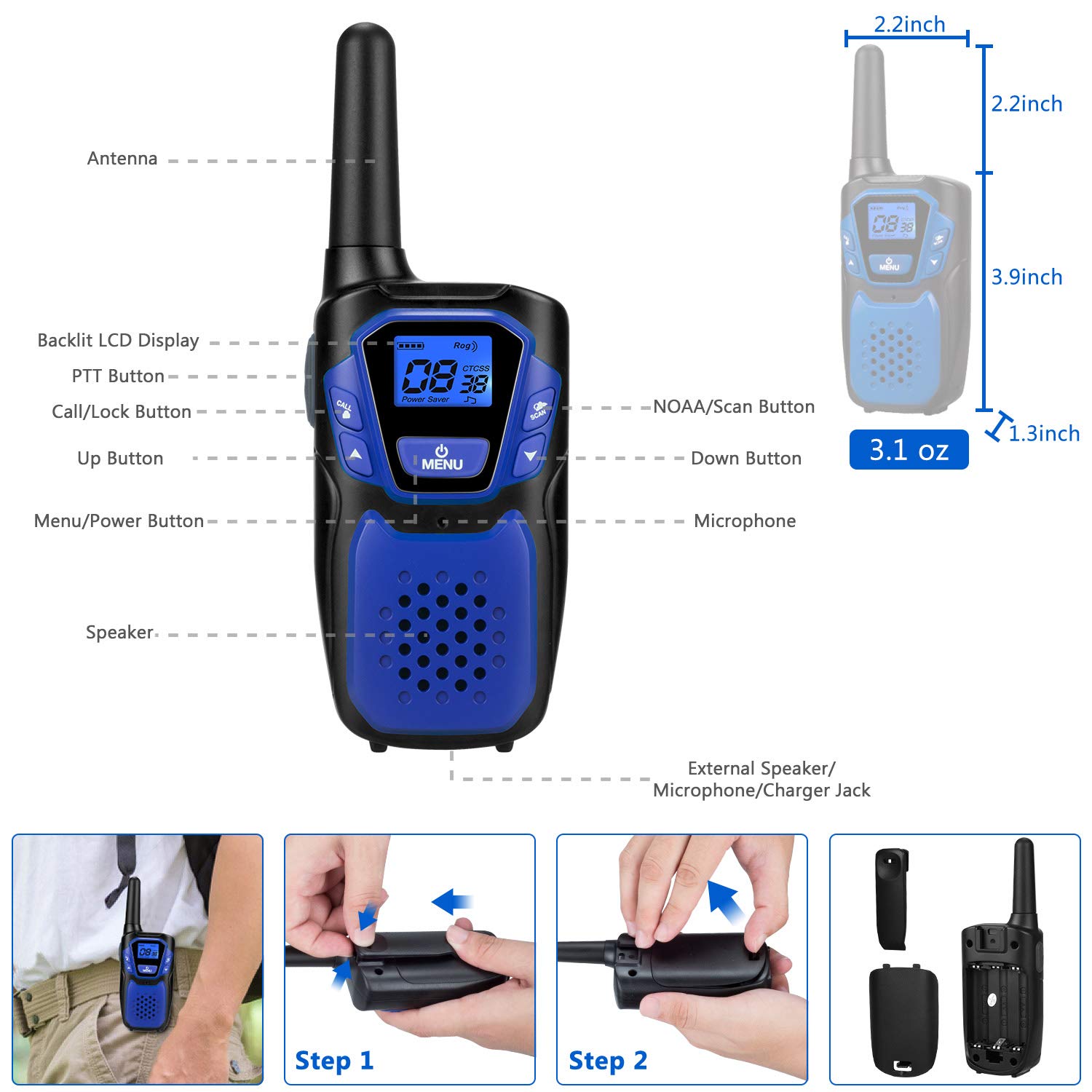 Walkie Talkies for Kids Rechargeable, Easy to Use Family Walky Talky Toy  for 3-12 Years Old Boys and Girls Birthday for Camping Hiking Outdoor with  Regular Micro-USB Charger/Battery