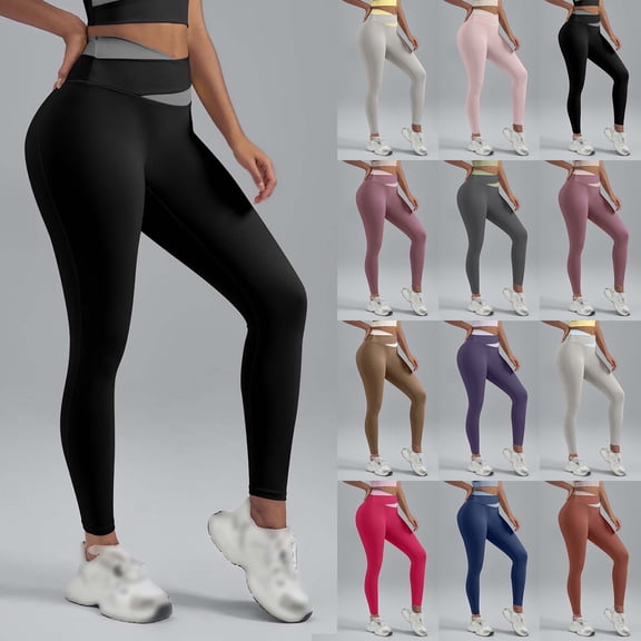 Women's High Waist Yoga Pants, Naked Sensation Seamless Workout Leggings with Splicing Design, Butt Lifting Fitness Running Pants for Gym, Exercise, and Daily Wear-Black