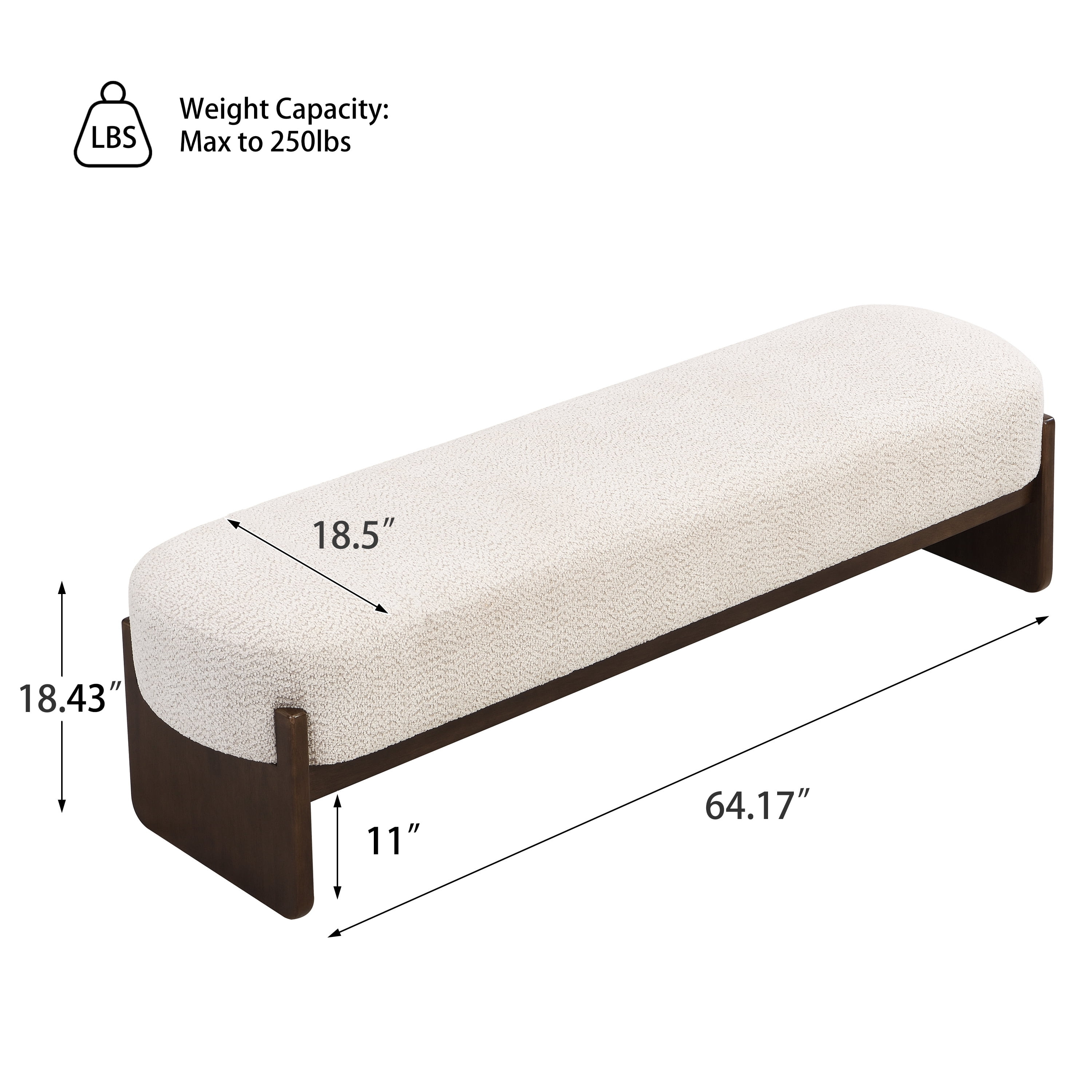 Euroco 64" Rectangular Loop Yarn Fabric Ottoman Bench,Entryway Bench, End of Bed Bench for Living Room, Bedroom,Beige