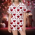 thumbnail image 2 of Pjs pour Filles Enfants Pyjama Imprimé Cœur Col à Revers Manches Courtes et Shorts Ensemble de Pyjamas en Satin avec Boutons Pyjama Enfant Fille Rouge 2 Ans-3 Ans, 2 of 4