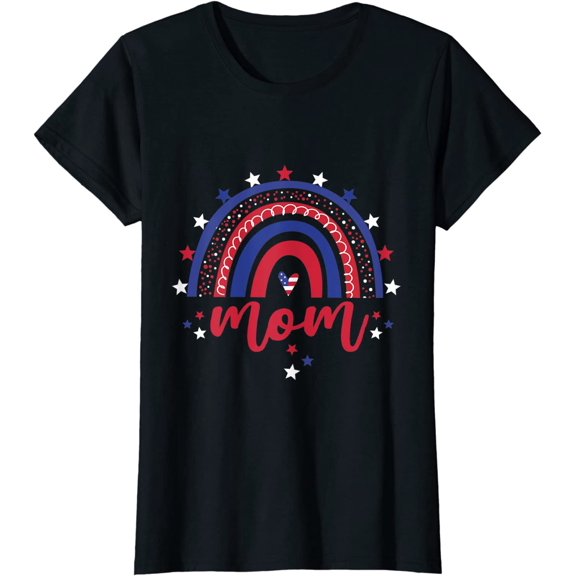 Mom American Flag Rainbow Heart 4Th Of July T-Shirt