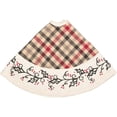 thumbnail image 4 of ivory white farmhouse christmas decor hollis cotton stenciled flax plaid 21" diameter tree skirt, 4 of 5
