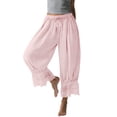 thumbnail image 2 of Womens Long Bloomers with Lace Trim and Ruffle Hem Loose Fit High Waisted Drawstring Pants for Beach Travel and Summer Wear 2026 Pink M, 2 of 6