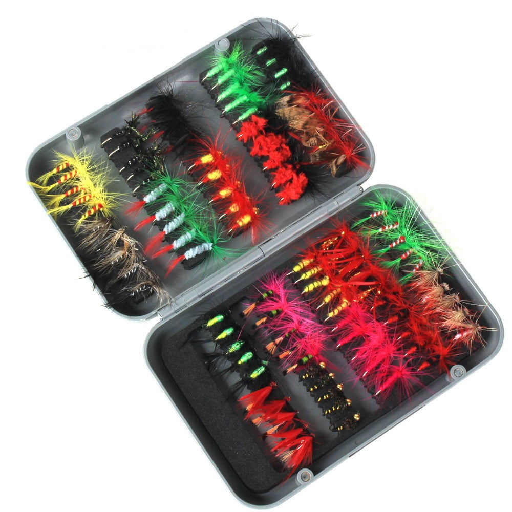 walmeck 100pcs Fly Fishing Flies Kit Dry Fly Fishing Flies Assortment with Fly Box Trout Bass