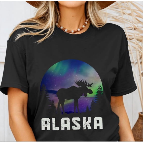 Alaska Shirt Northern Lights Moose the Last Frontier Tshirt Alaska Gifts Nature Lover Alaska Souvenirs T-shirt