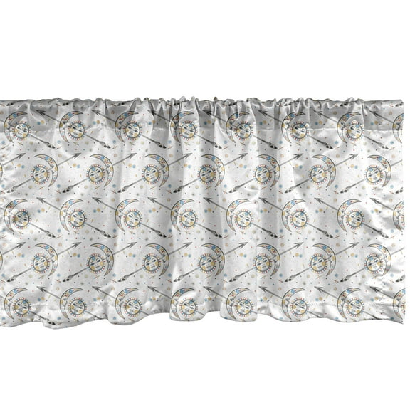 Ambesonne Vintage Window Valance, Moon Sun Arrow Art, 54" X 12", Blue Yellow