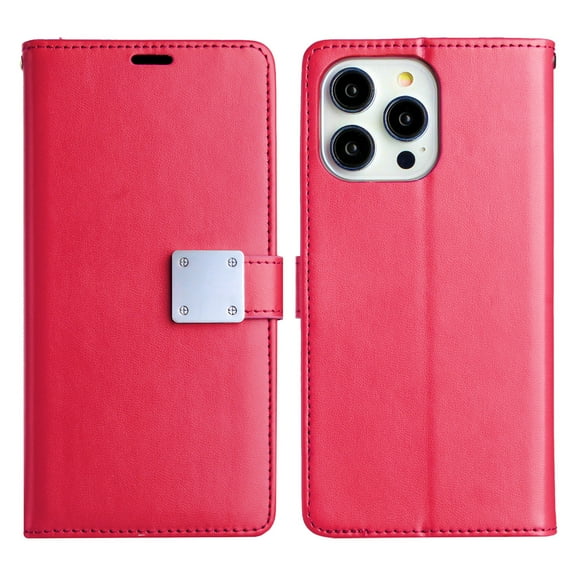 Extra Series Essential Leather Wallet Stand Case for iPhone 14 Pro Max - Red