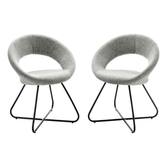 Pemberly Row 19" Fabric Dining Chairs in Black/Light Gray (Set of 2)
