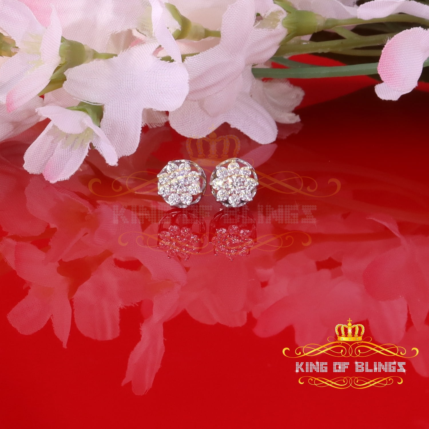 King of Bling's Men's/Womens 925 Silver White 0.50ct VVS 'D' Moissanite Round Stud Earrings