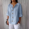 thumbnail image 3 of Bovxnpu 3/4 Length Sleeve Womens Tops, Cotton Dressy Casual Blouses for Women, Women's Solid Color V-neck Three Quarter Sleeve Loose Cotton And Linen Top L, 3 of 7