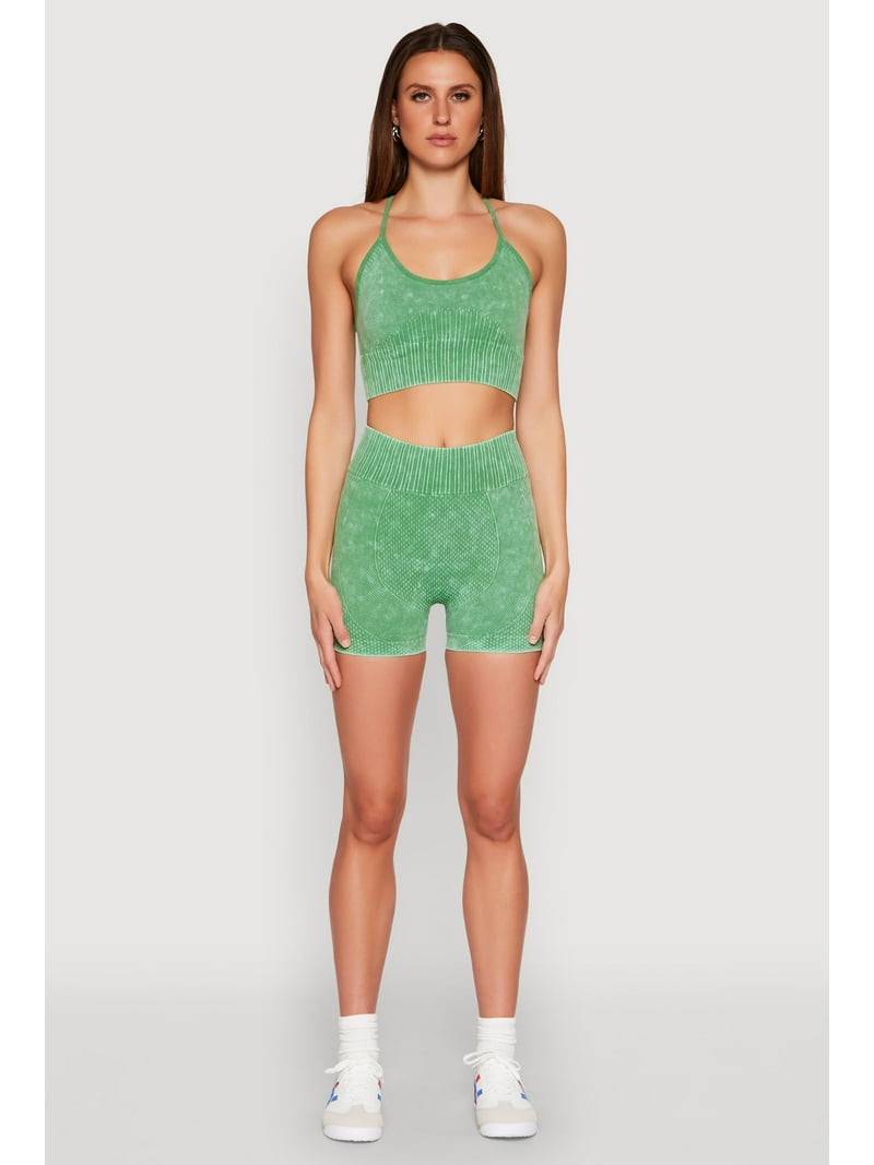 Womens Ruched Seamless Ribbed Knit Biker Shorts - Walmart.com