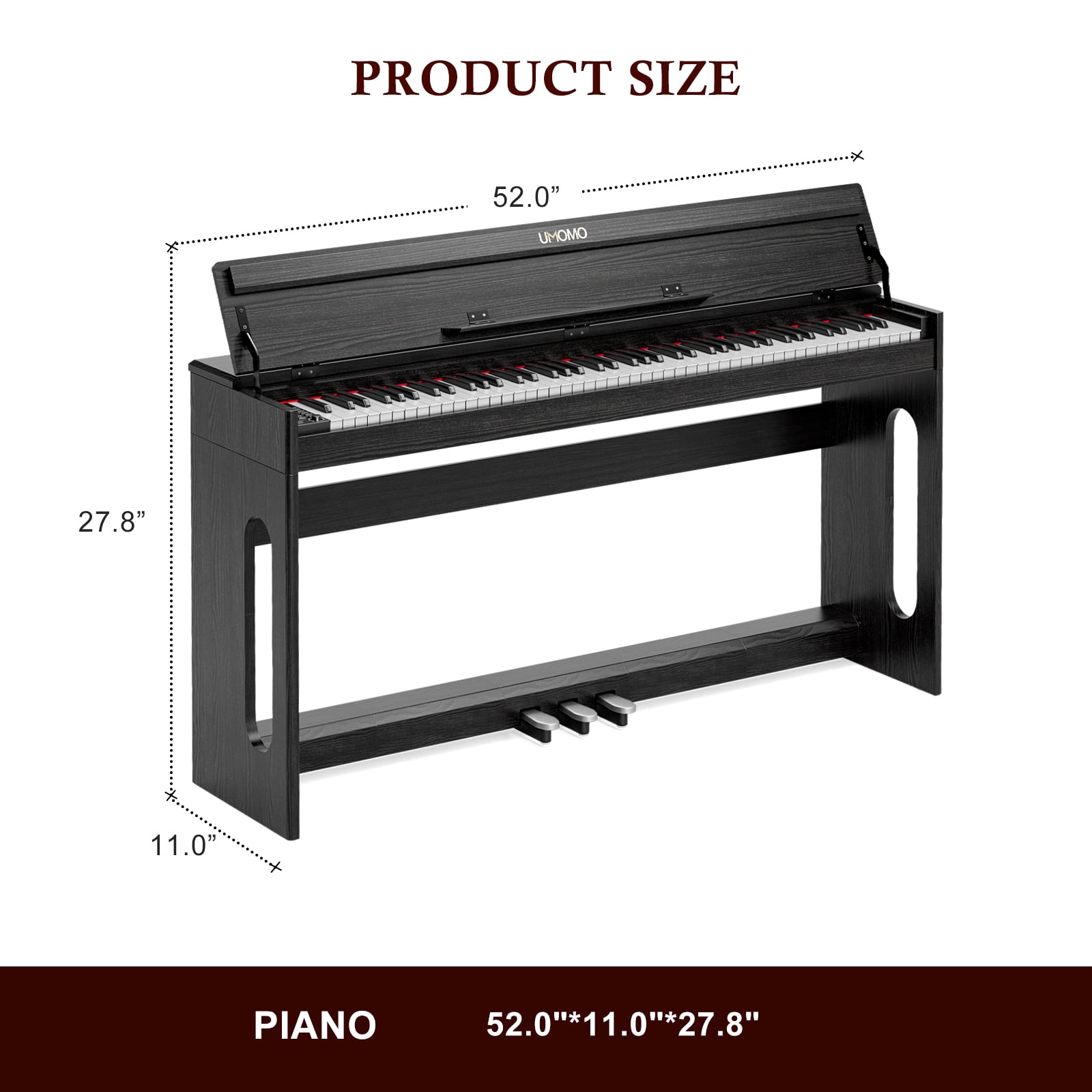 UMOMO 88 Key Digital Piano Keyboard, Full Size Electric Piano with Piano Stand, Headphone Jack, 3 Pedal, Electronic Piano for Beginner, Adults, Black