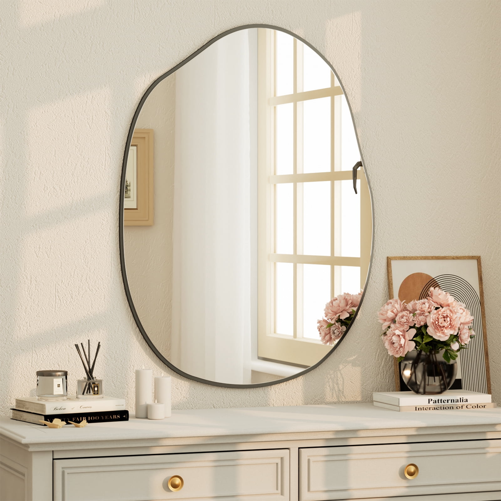 Gleamira 32"x22" Irregular Bathroom Mirror Frameless Wall-mounted Decorative Vanity Mirror