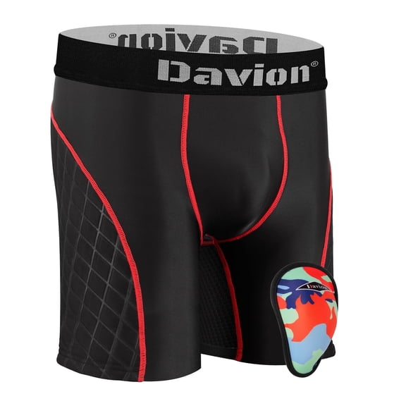 Davion Youth Boys Baseball Cup Underwear Sliding Shorts with Soft Protective Athletic Cup Padded Compression Shorts for Football，Softball，Lacrosse，Hockey(Black Red-M)