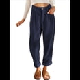 thumbnail image 1 of Pantalones Casuales de Cintura Alta y Pierna Recta para Mujer, Holgados y Cómodos, con Bolsillos Azul Marino M, 1 of 6