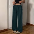 thumbnail image 4 of Uncuffed Pants for Women High Waisted Baggy Sweatpants Drawstring Elastic Waist Comfy Loose Fit Yoga Workout Long Trousers with Pockets Green M, 4 of 7
