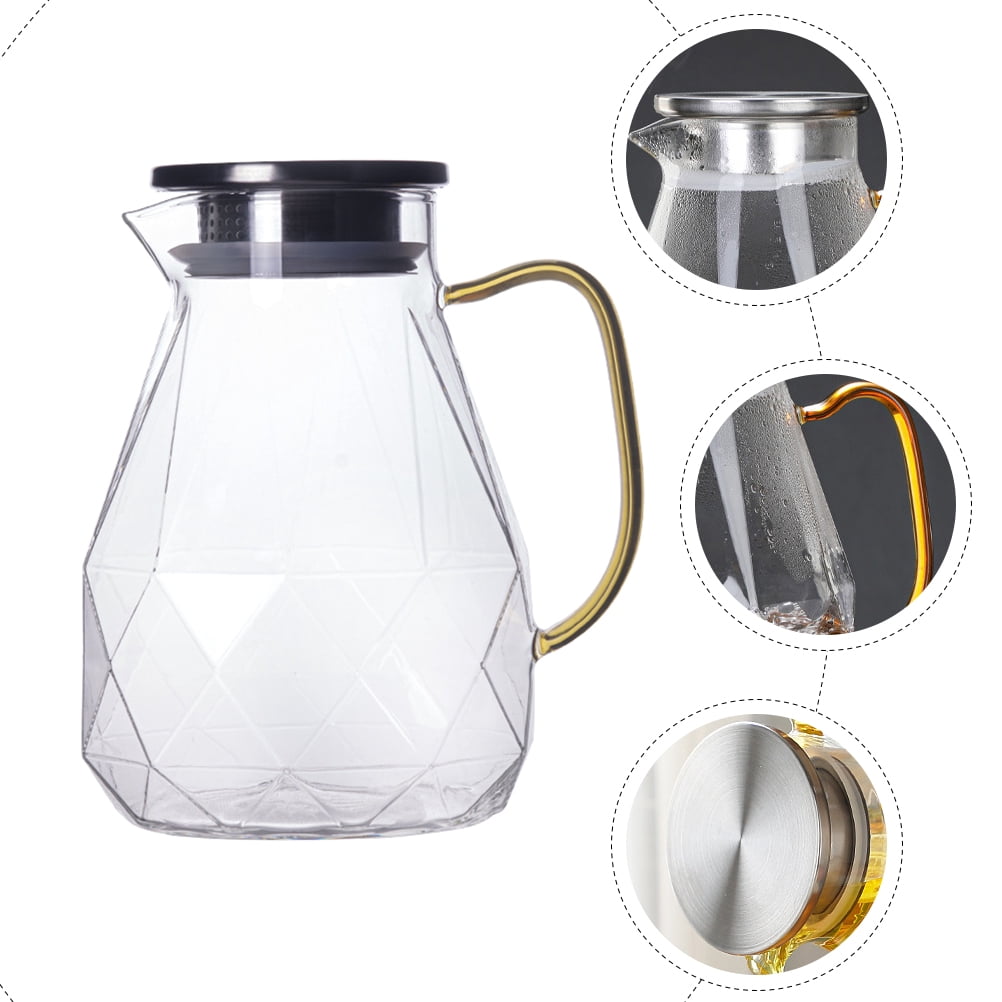 Glass Jug with Lid 1 Gallon Refrigerator Pitcher Dispenser Nightstand Teapot Stainless Steel Kettle