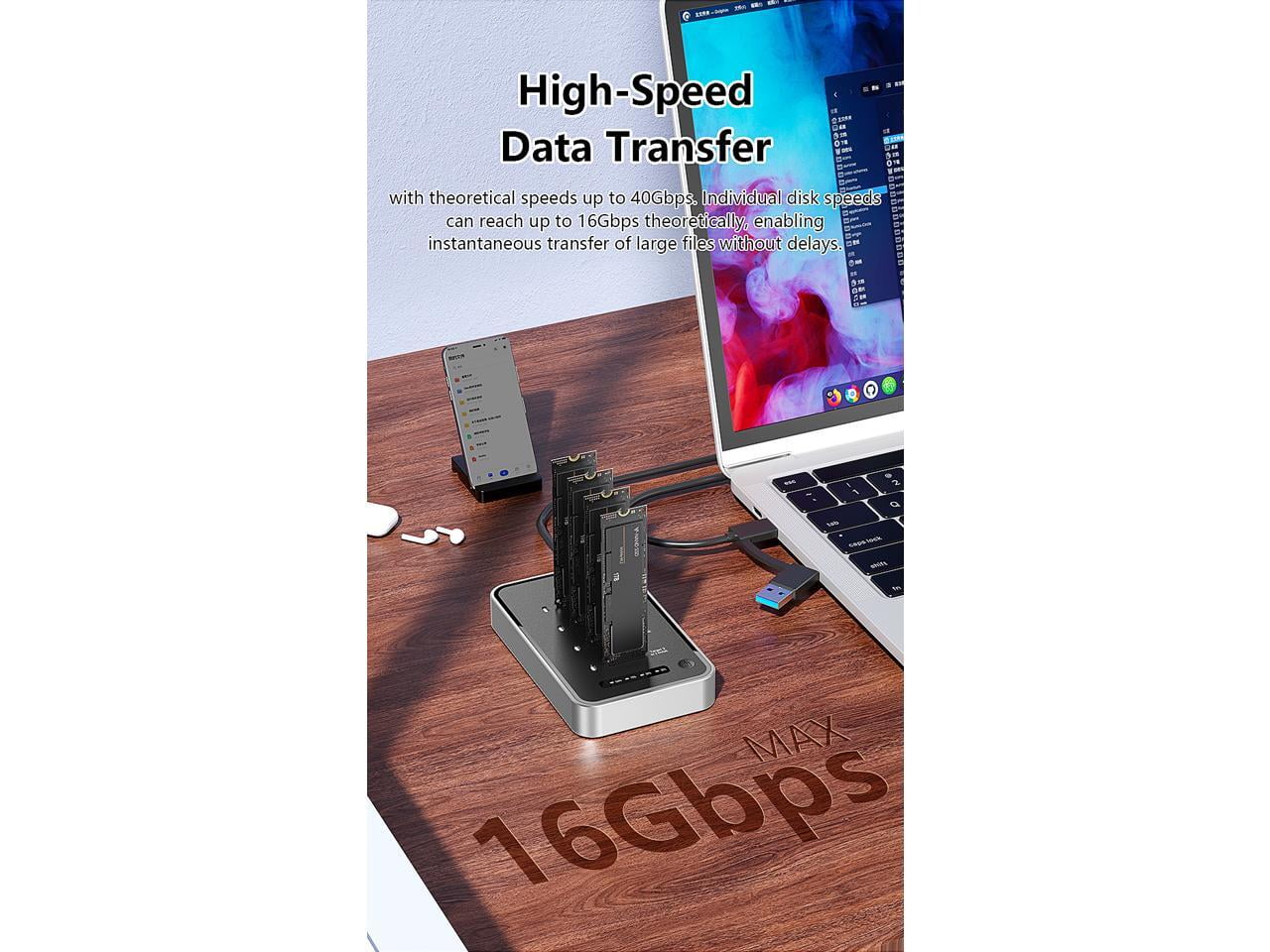 4 Bays USB4.0 (USB-C) 40G Portable NVMe (M Key, B+M Key) / NVMe / PCIe SSD (22110, 2280, 2260, 2242, 2230) Ultra Fast External SSD Docking Station Duplicator Cloner (Docking Only)